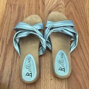 Size 7.5 silver sandals.